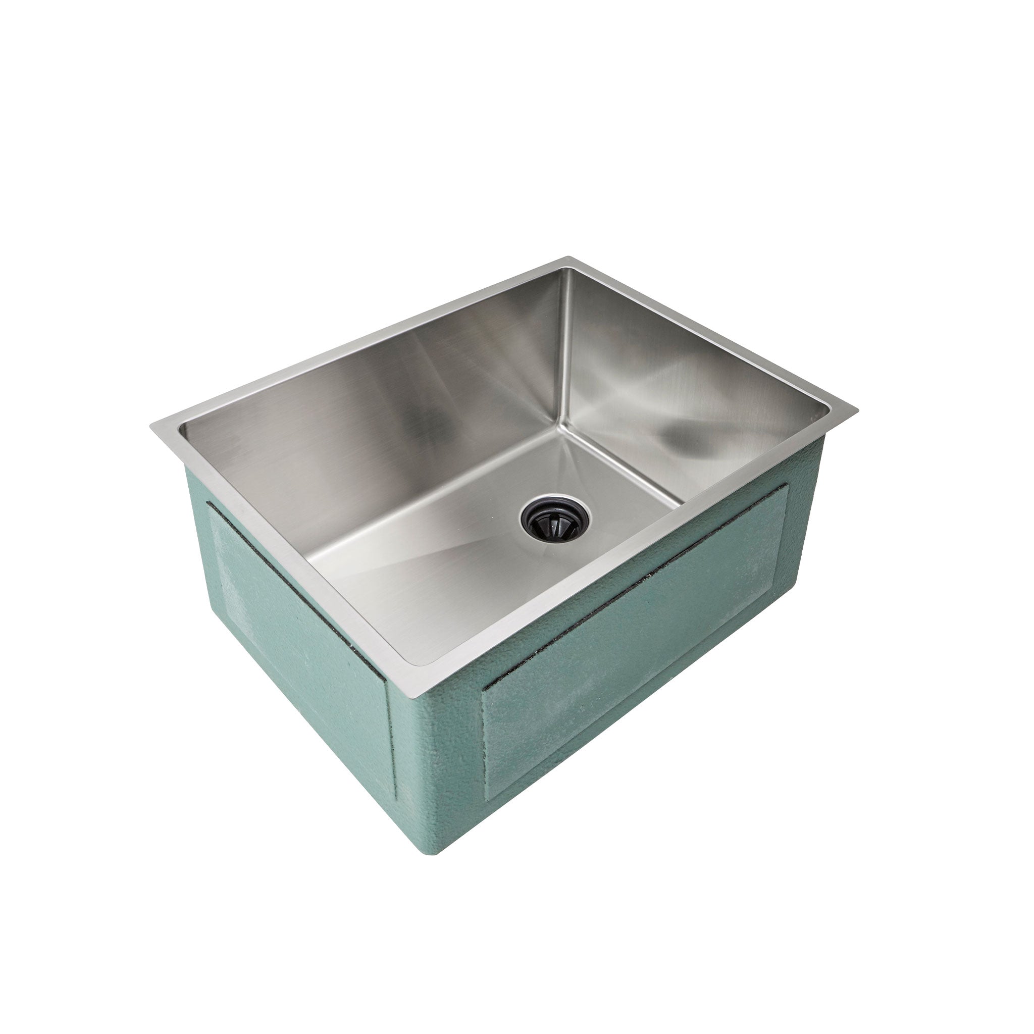 22”, 16-gauge stainless steel classic-style, single bowl kitchen sink with an offset drain right and half inch radius corner.