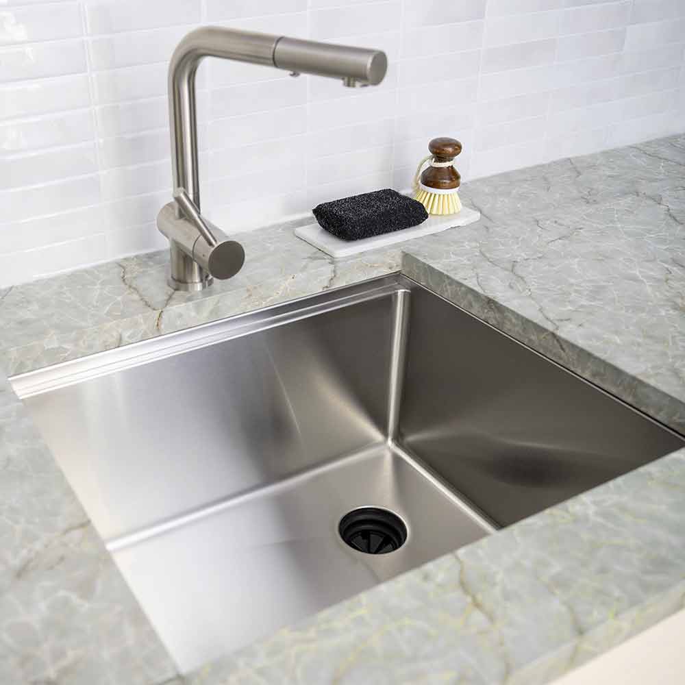 The 22" prep workstation sink with a right, offset seamless drain from Create Good Sinks.