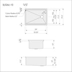 26 inch single bowl stainless steel undermount workstation sink dimensions with 10 inch depth and reversible offset drain