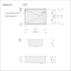 26 inch single bowl stainless steel undermount workstation sink dimensions with 8 inch depth and reversible offset drain