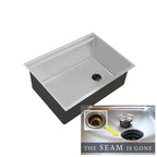 26 inch stainless steel undermount workstation sink with 10 inch depth and reversible seamless drain. The Seam is Gone.