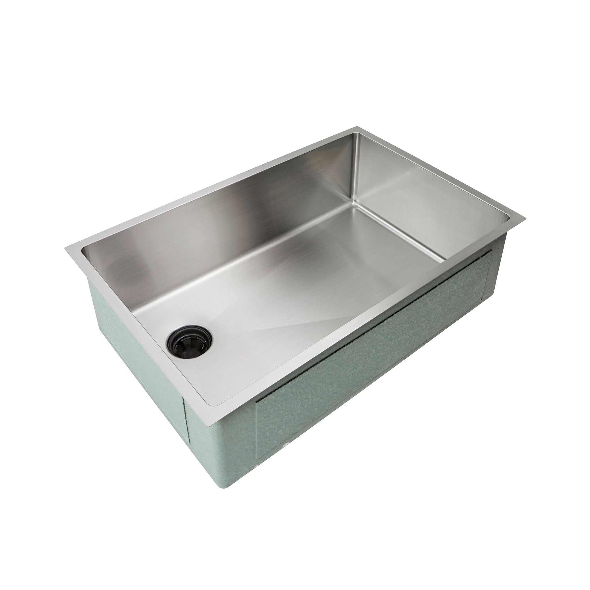 28”, 16-gauge stainless steel classic-style undermount, single basin kitchen sink with an offset, seamless drain left.