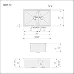 Dimensions of Create Good Sinks' 31.25" Stainless Steel undermount double bowl kitchen sink with 60/40 split, half inch radius corners, and low divide