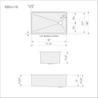 Technical drawing of 31-inch stainless steel undermount kitchen sink, displaying precise dimensions, 10-inch depth, and offset reversible drain placement.