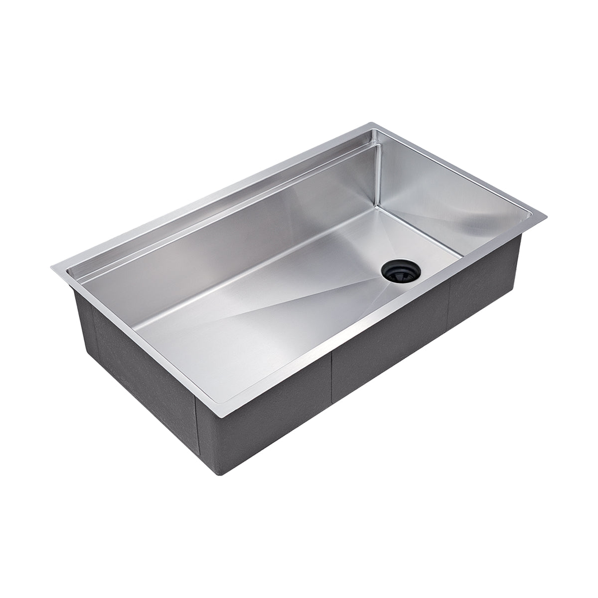 31-inch stainless steel workstation kitchen sink with an 8-inch depth and offset drain. Features a sleek undermount design with a reversible ledge.