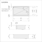 Dimensions of Create Good Sinks 33 inch apron front workstation sink. Undermount, made with 16 gauge type 304 stainless steel. 