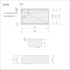 Dimensions of Create Good Sinks' 33 inch stainless steel undermount workstation sink with offset drain left and Patented seamless drain design.