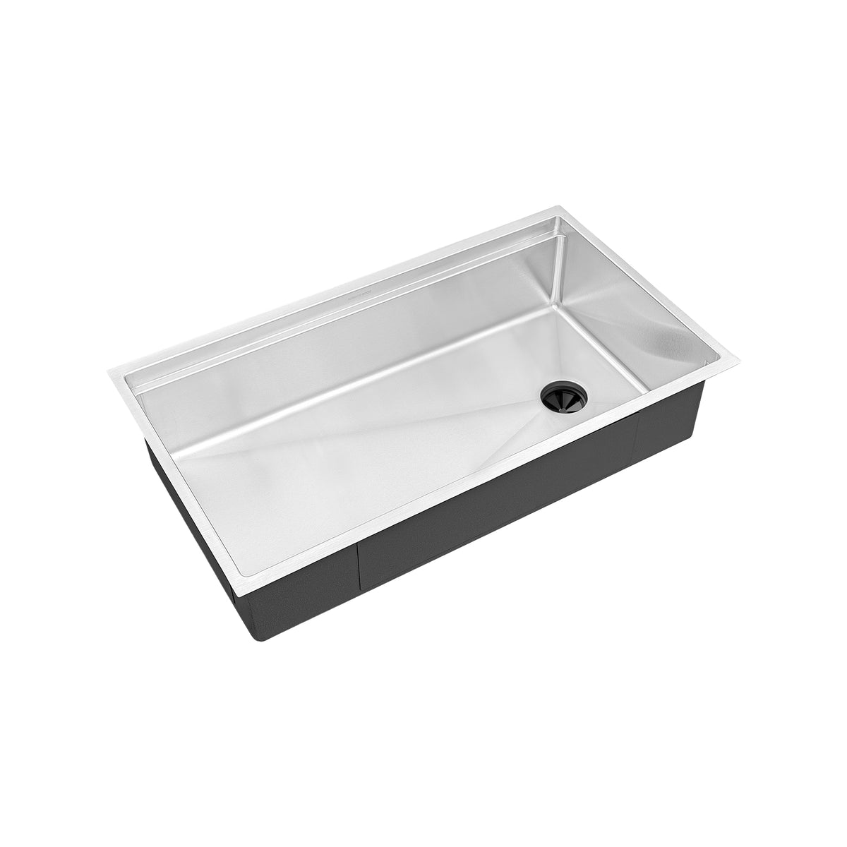 33-inch workstation sink with 8-inch depth, single bowl, and reversible drain. Made of 16-gauge stainless steel for durability and modern design.