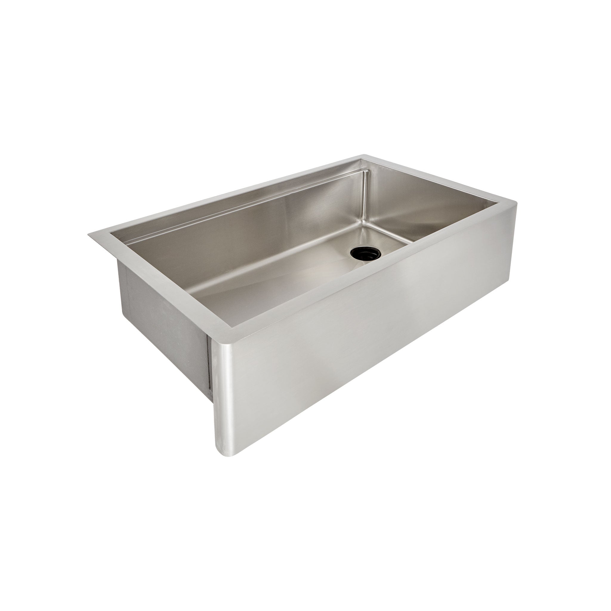 33 inch stainless steel farmhouse sink with workstation ledge and offset drain.