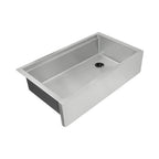 33 inch stainless steel farmhouse sink with workstation ledge and offset drain.