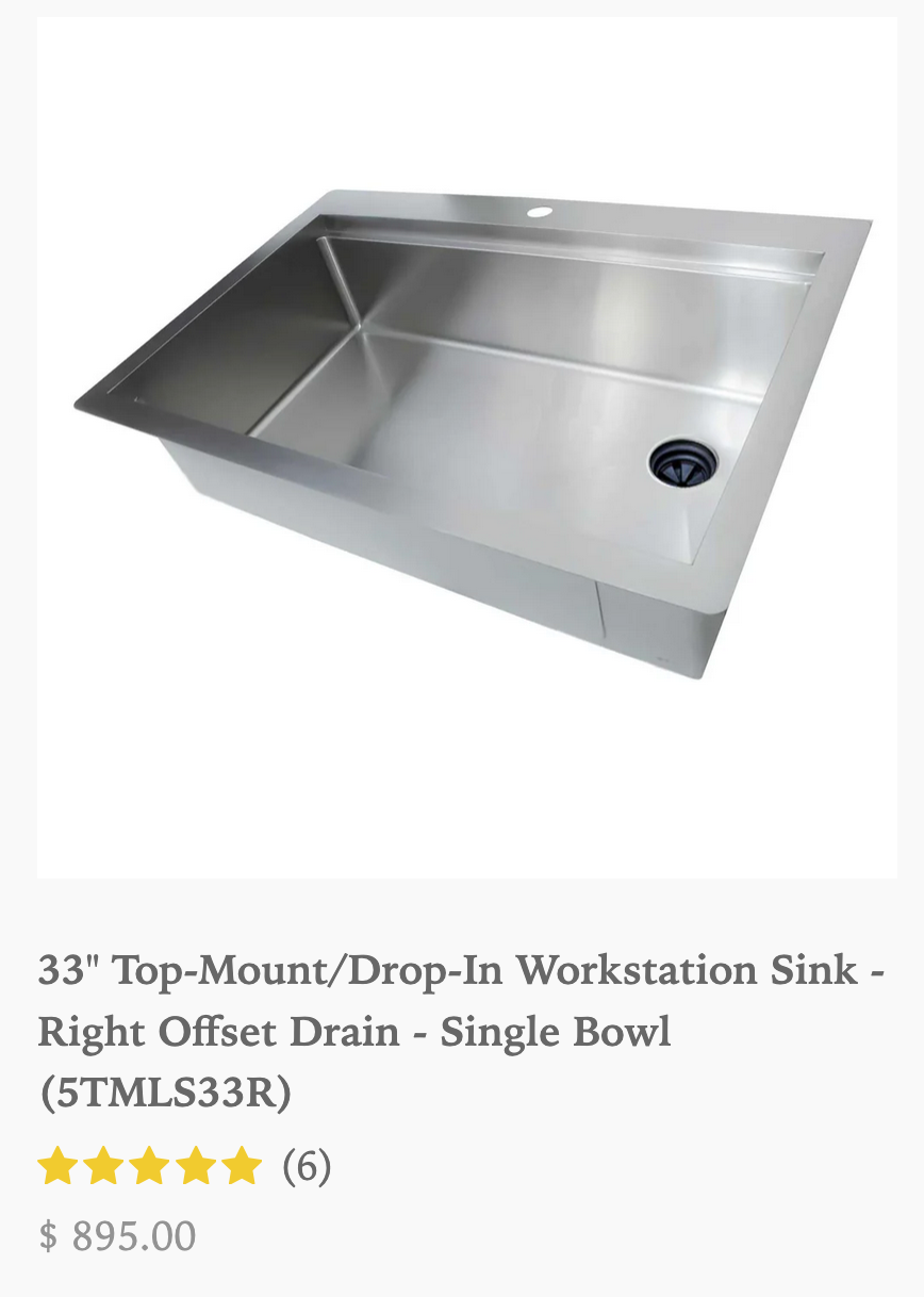 33 Top mount drop-in workstation sink on white 