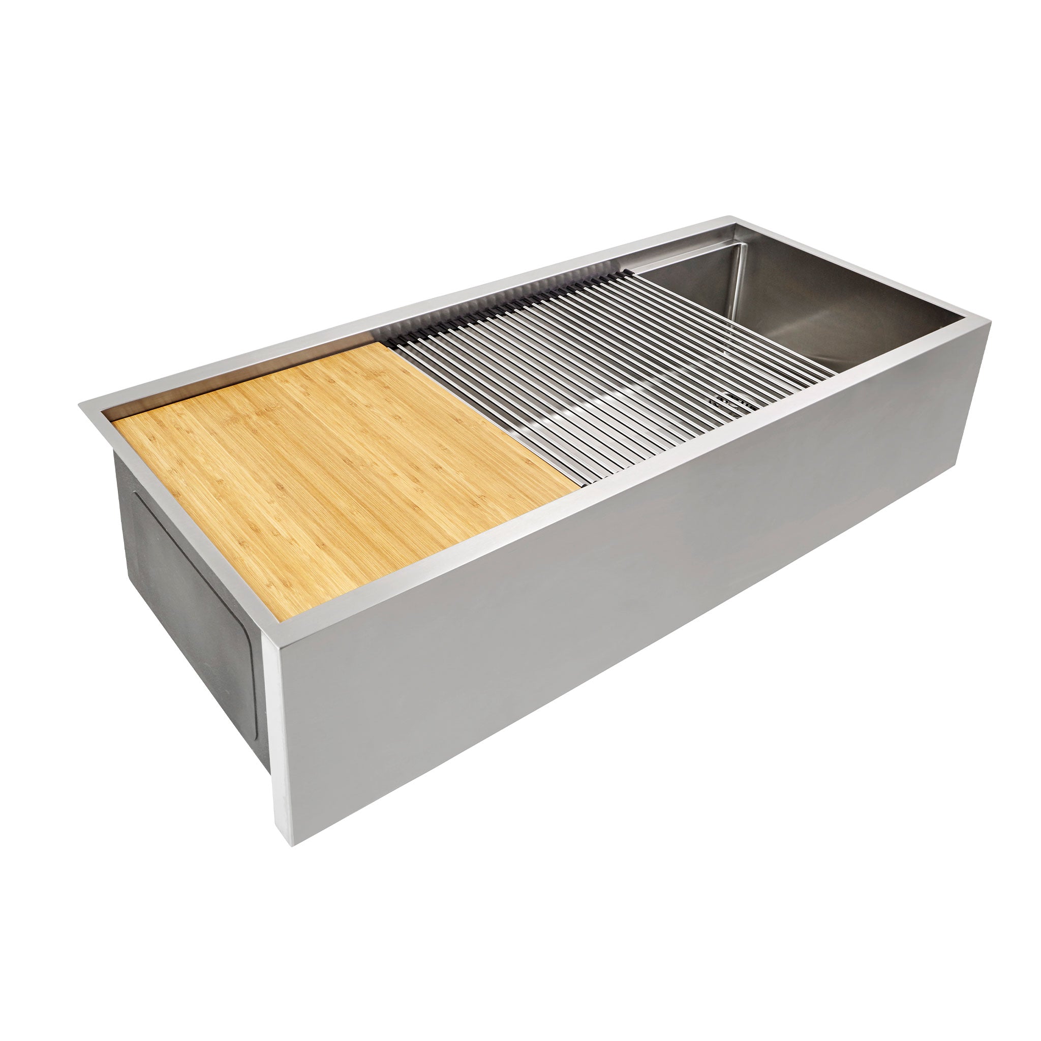 37 inch single bowl workstation sink with offset drain and apron front