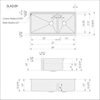 Dimensions of Create Good Sinks' 39 inch double bowl undermount stainless steel workstation sink