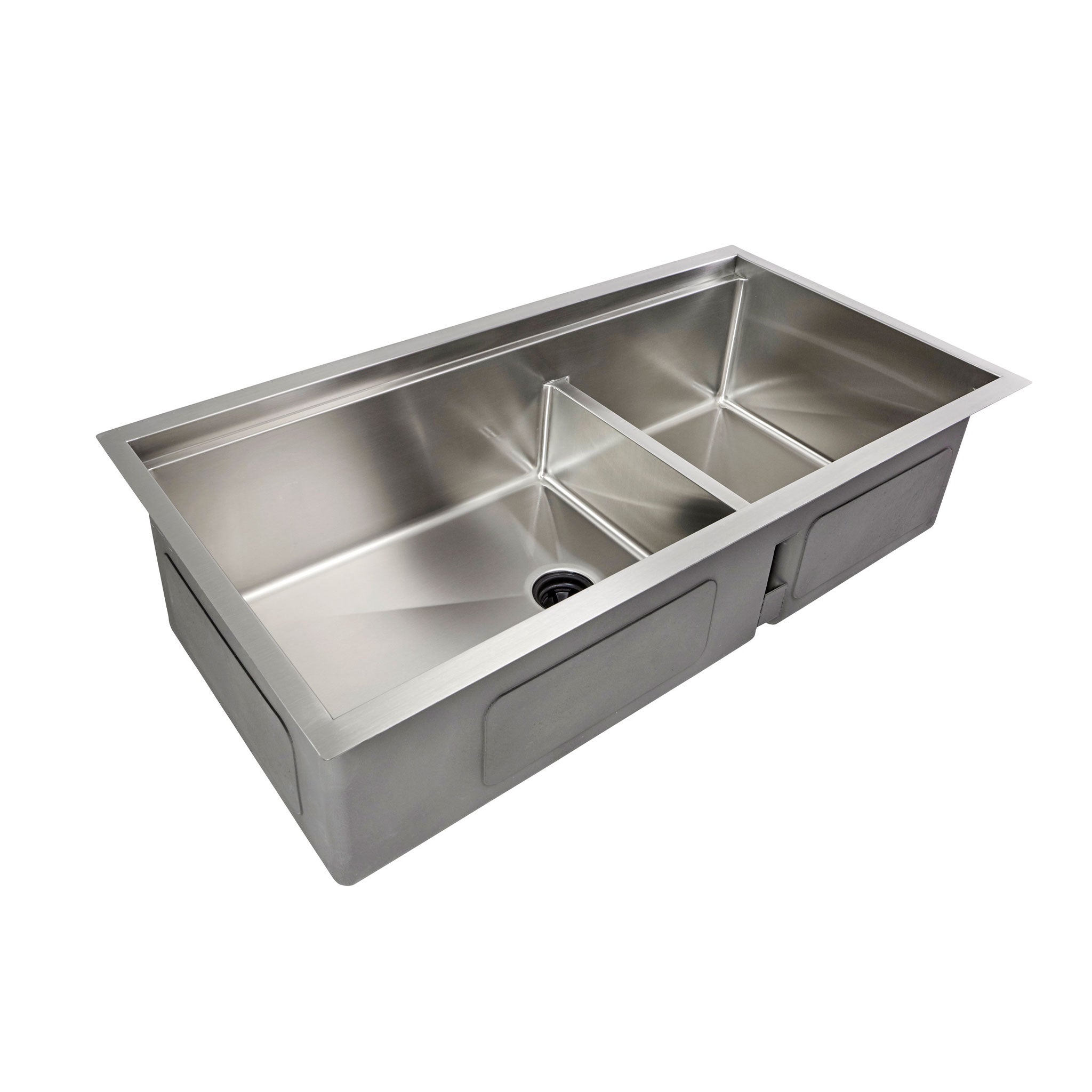 Create Good Sinks large 39 inch double bowl workstation sink in stainless steel with smart low divider