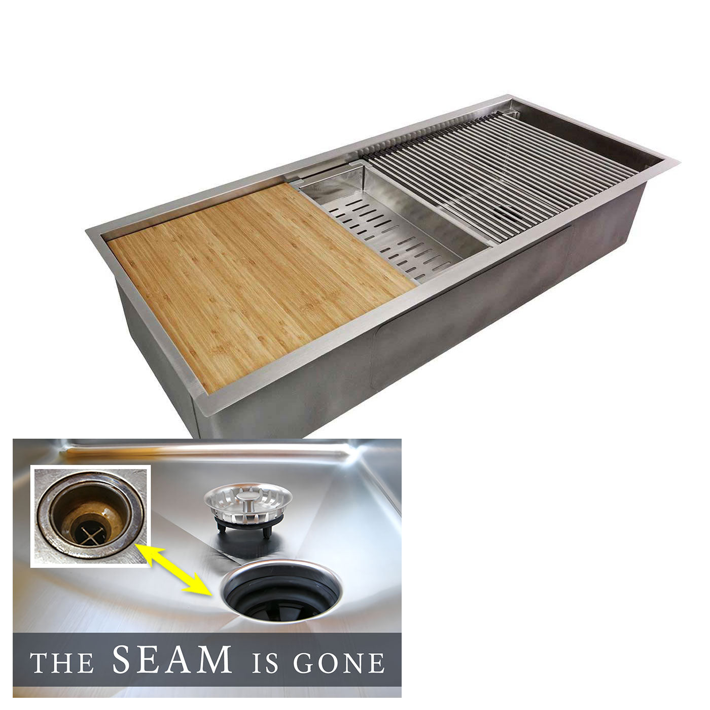 46" Undermount Workstation Sink – 16 Gauge Stainless Steel Double Bowl – Reversible – Seamless Drain (5LD46c)