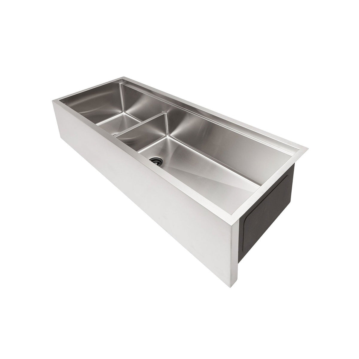 Double basin 46” large workstation apron front kitchen sink with corner drain and ledge for accessories