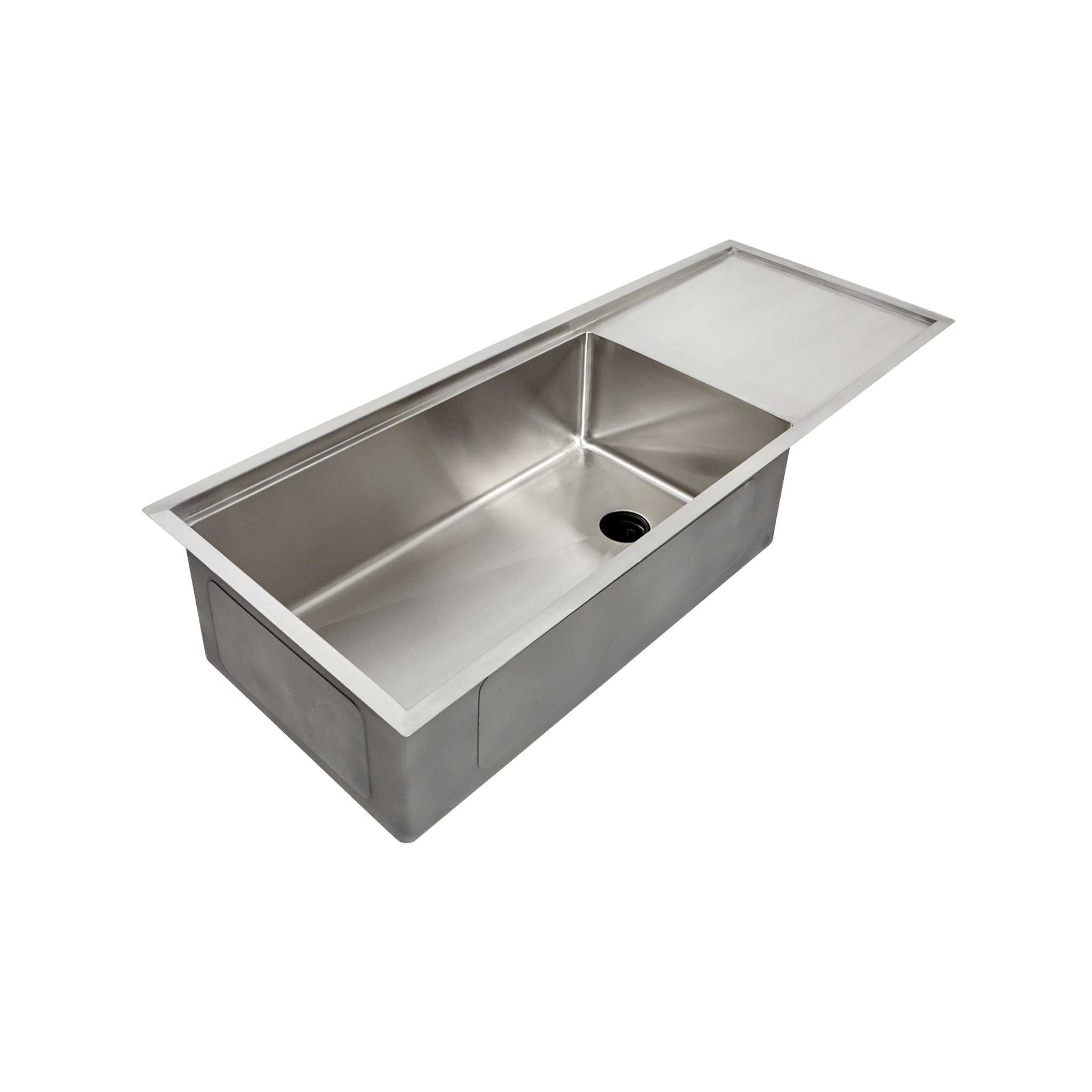 47 inch 16 gauge stainless steel undermount single basin drainboard workstation sink with offset seamless drain and 10" depth