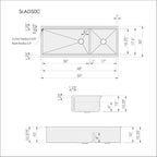 Dimensions of Create Good Sinks' 50 inch double bowl workstation sink with farmhouse style apron front
