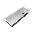 50-inch workstation kitchen sink with a single bowl, crafted from 16-gauge stainless steel. Features a reversible undermount design with a center drain.