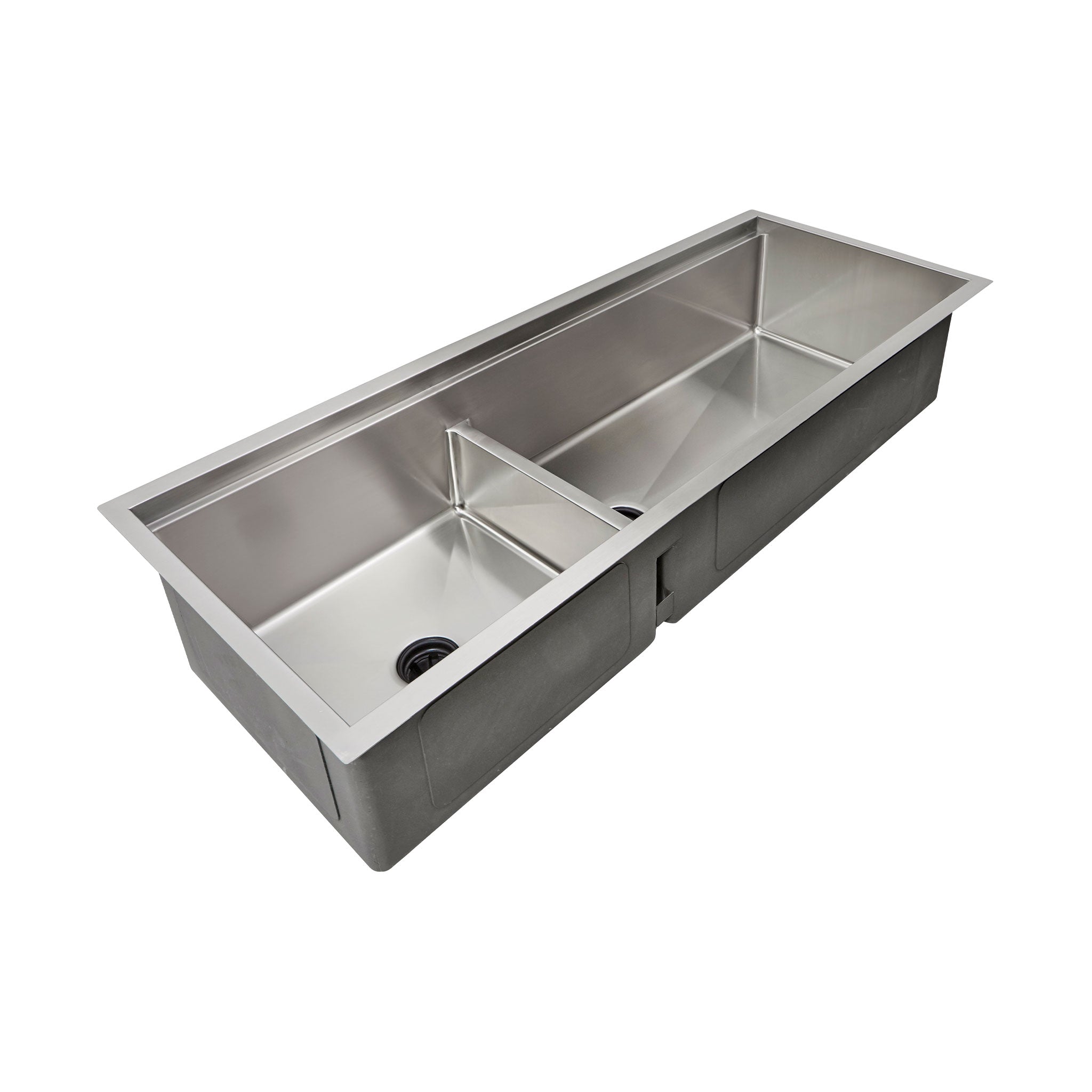 50 inch stainless steel undermount double bowl workstation sink with low divider and offset seamless drain
