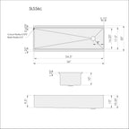Dimensions of Create Good SInks 56 inch stainless steel undermount workstation kitchen sink. Single basin, offset reversible drain. Dual tier design with double ledge accessories. 5 foot sink. 