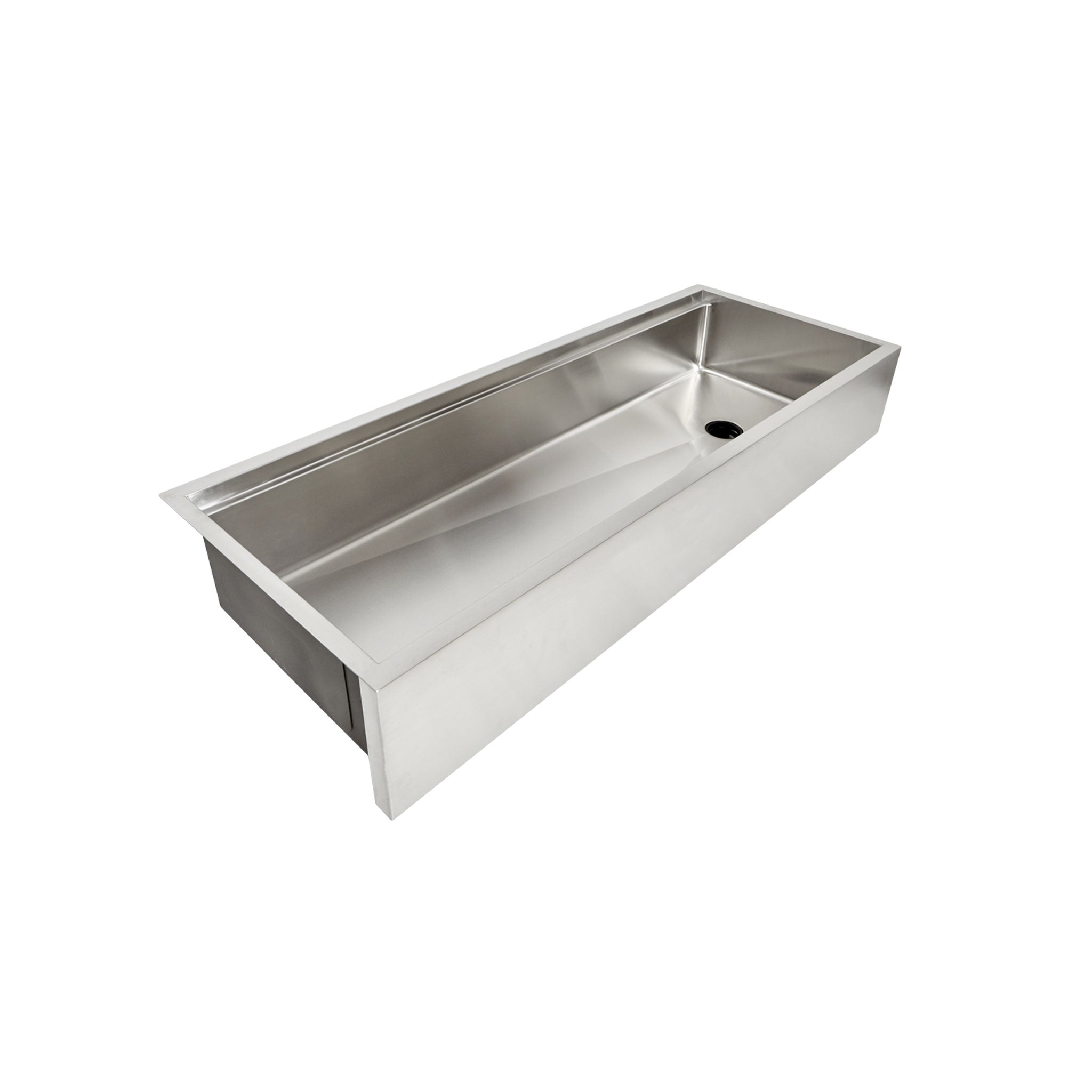 56 inch undermount apron front  workstation sink with offset drain and built in ledge for sink accessories