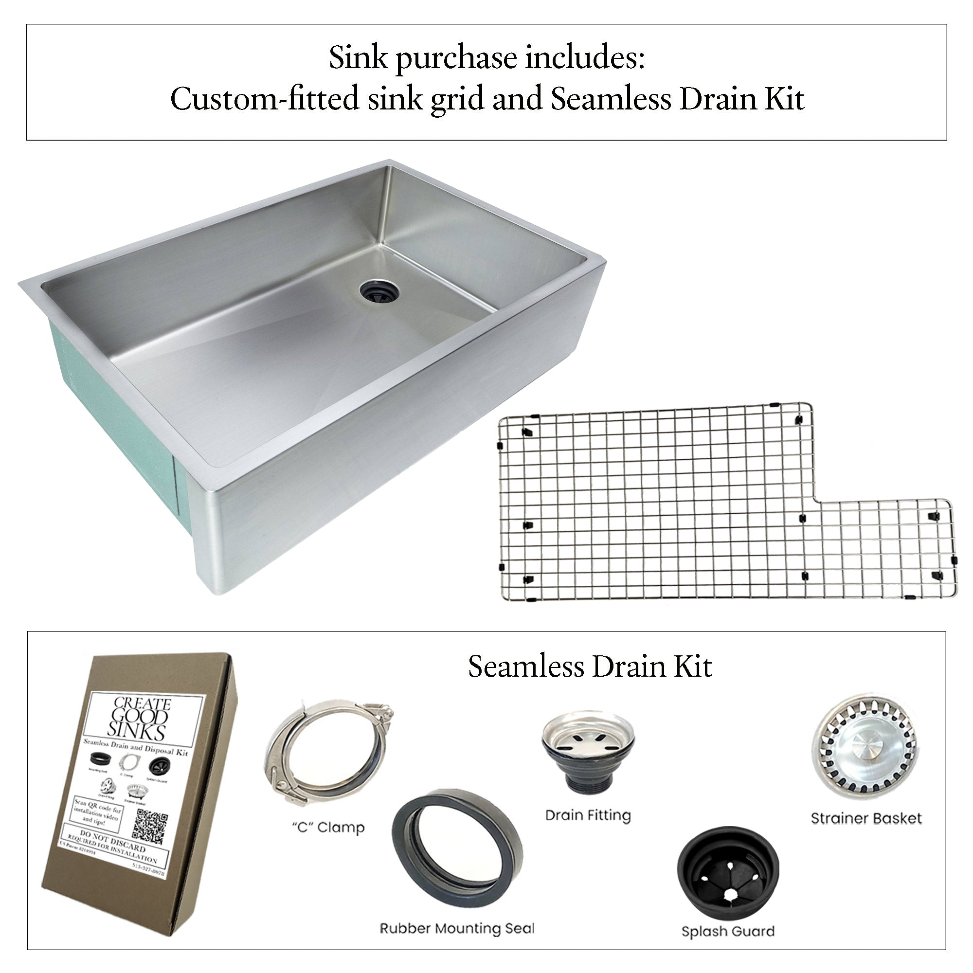 33" Stainless Steel Apron Front Sink - 8" Depth - Single Bowl - Offset Drain Right (5AS33R-8)