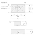 5LD34c-10 34 inch double bowl workstation sink dimensions