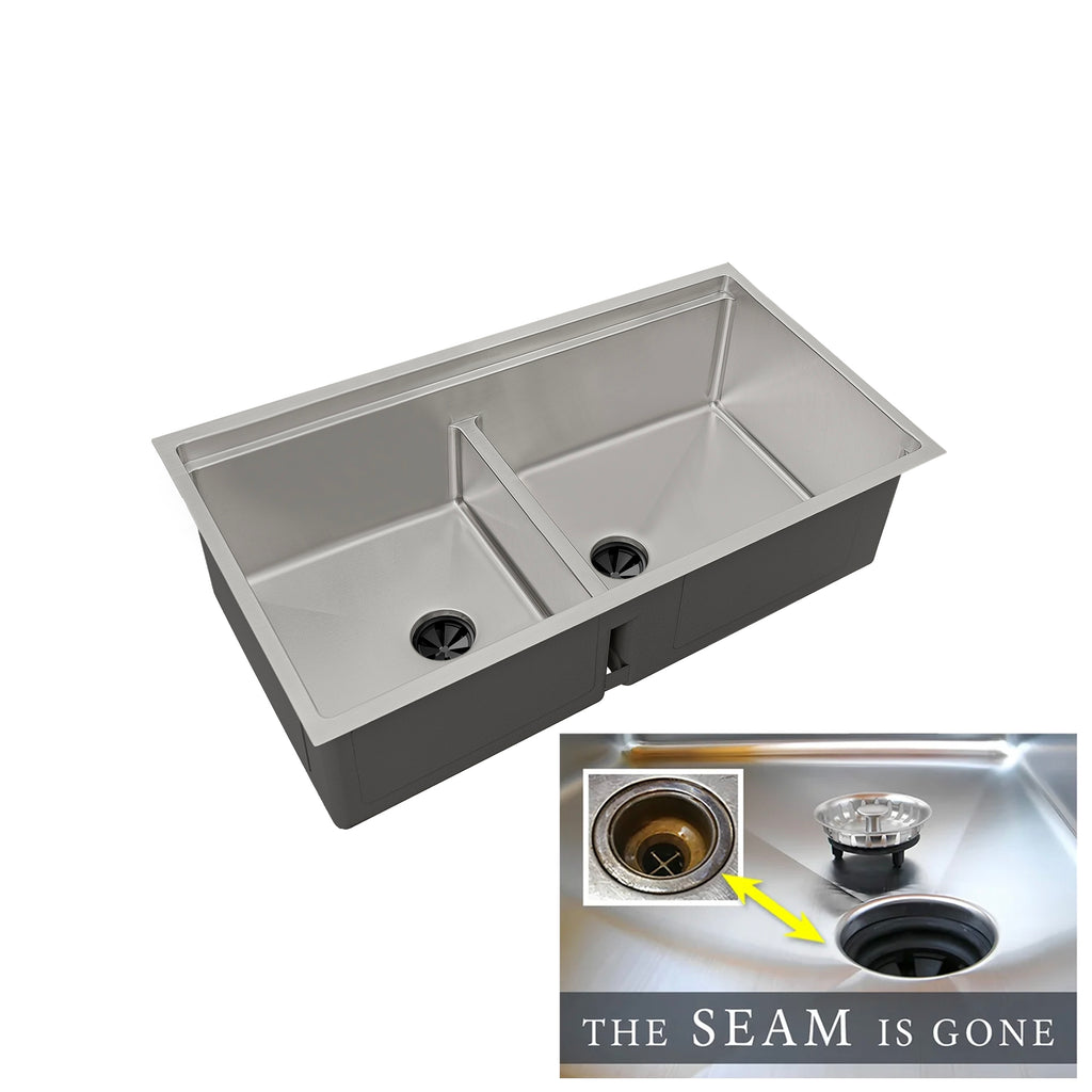34" Undermount Workstation Sink – 16 Gauge Stainless Steel Double Bowl – Reversible – Seamless Drain (5LD34C)