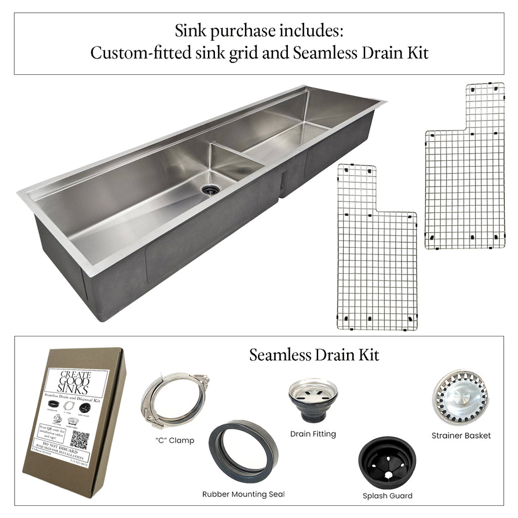 74" Undermount Workstation Sink – 16 Gauge Stainless Steel Double Bowl – Seamless Drain (5LD74)