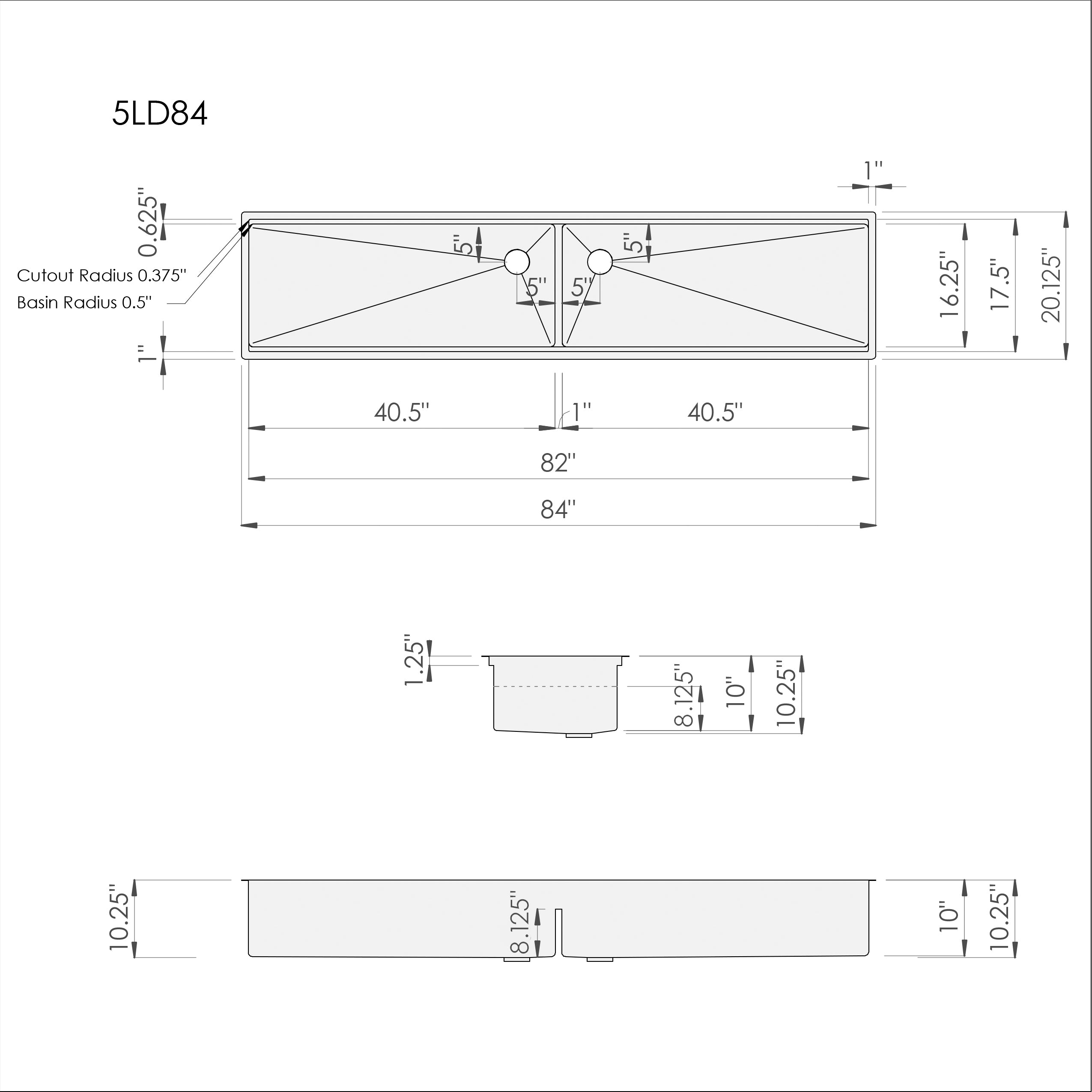 84" Large Workstation Kitchen Sink - Undermount Double Bowl - Offset Drain (5LD84)