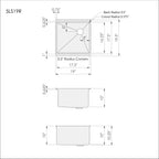 Technical drawing of the 19-inch workstation prep sink. Includes dimensions, cutout specifications, and basin radius details.