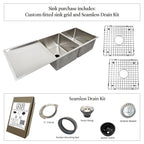 52" Large Stainless Steel Undermount Drainboard Sink - Double Bowl - Reversible (5PD15.15c)