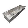 63-inch large workstation kitchen sink with stainless steel undermount double bowl design and low divide for versatile use.