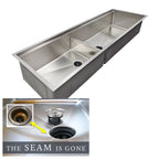 The Seam is Gone. 63-inch large workstation kitchen sink with stainless steel undermount double bowl design and low divide for versatile use.
