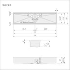 Dimensions of Create Good Sinks' 74 inch, six foot workstation sink. Stainless steel, double bowl, smart low divide, half inch radius corners, seamless drain.