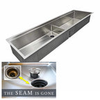 The Seam is Gone. 74" Six foot double bowl workstation sink.