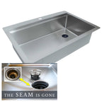 33 inch drop in stainless steel single bowl workstation kitchen sink with right side drain and built in ledge for sink accessories