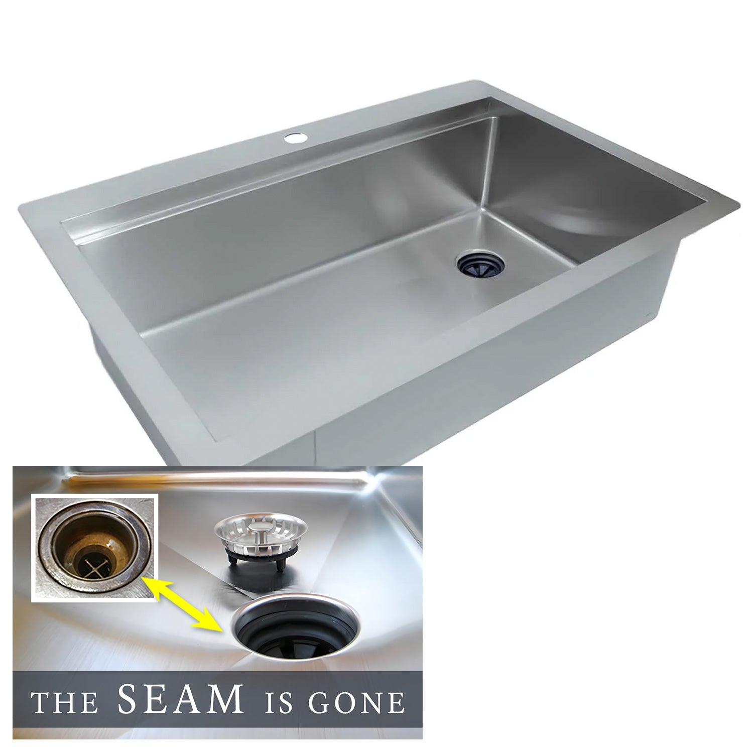 33 inch drop in stainless steel single bowl workstation kitchen sink with right side drain and built in ledge for sink accessories