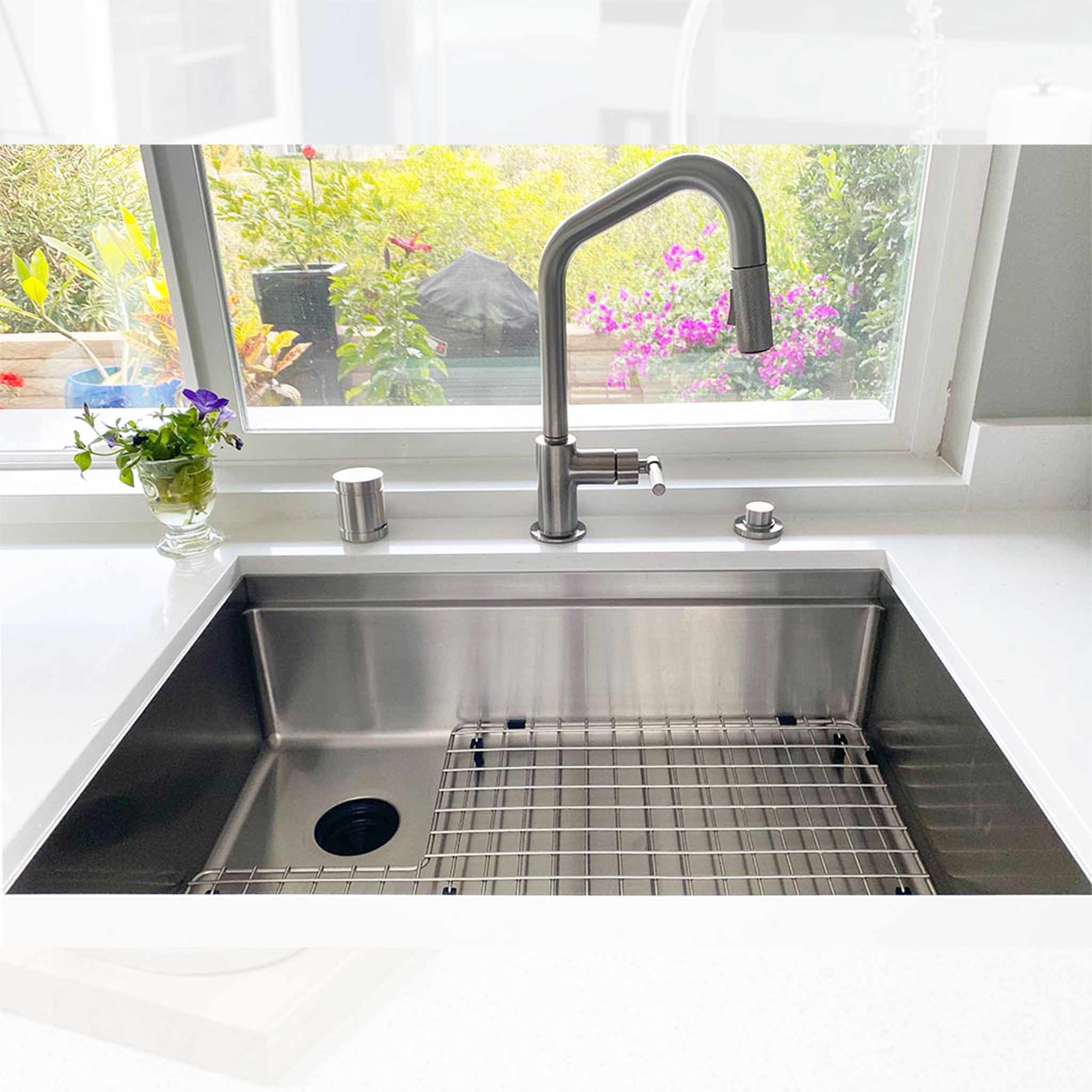 Customer photo of Create Good Sinks' 28 inch workstation sink with a grid for the basin.
