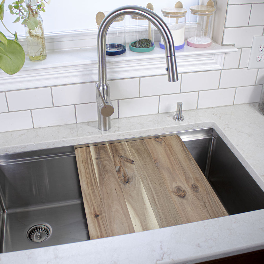 Edge Grain Cutting Board that sits in a sink