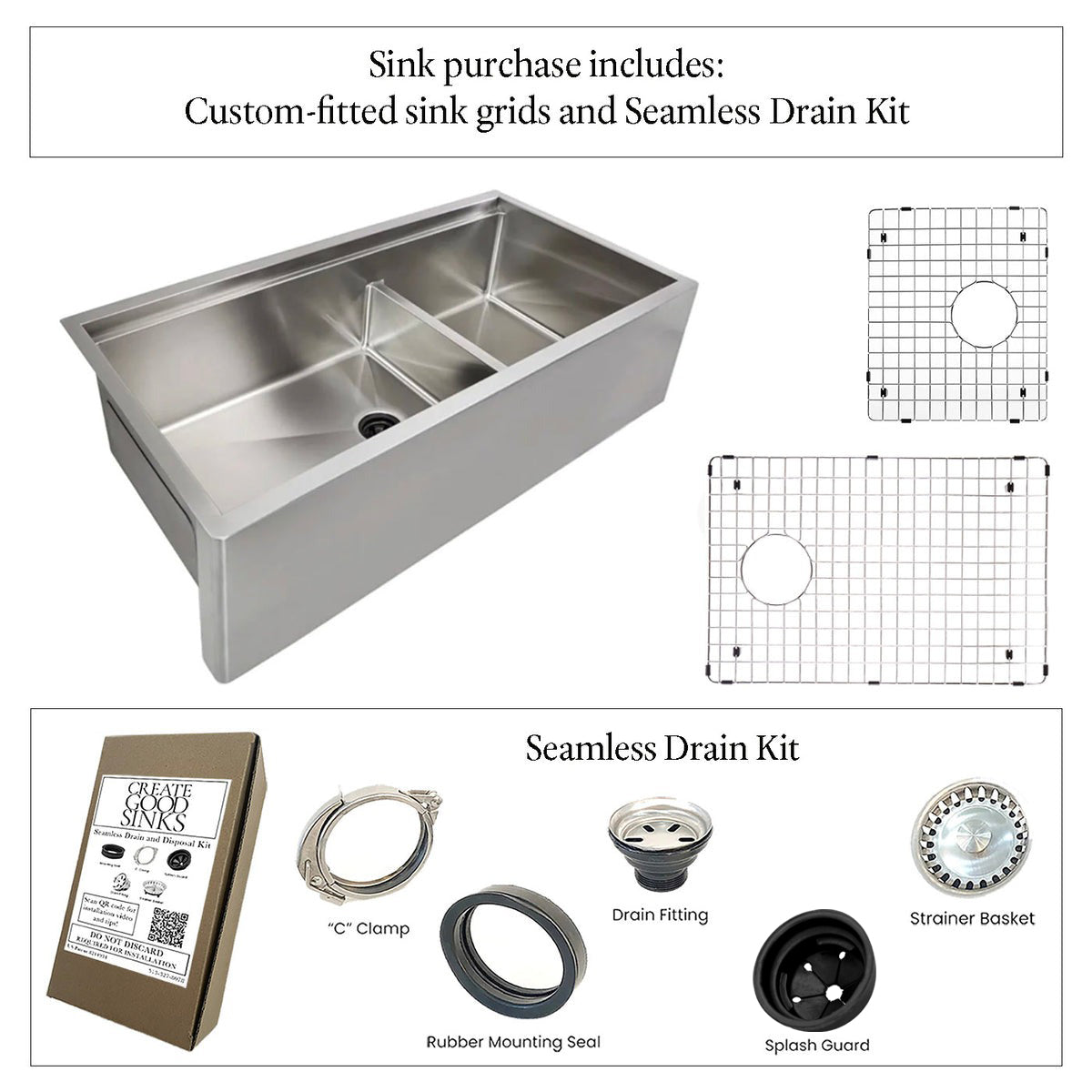 36" Undermount Apron Front Workstation Sink – 16 Gauge Stainless Steel Double Bowl – 8" Deep – Large Bowl Left – Seamless Drain (5LAD36-8)