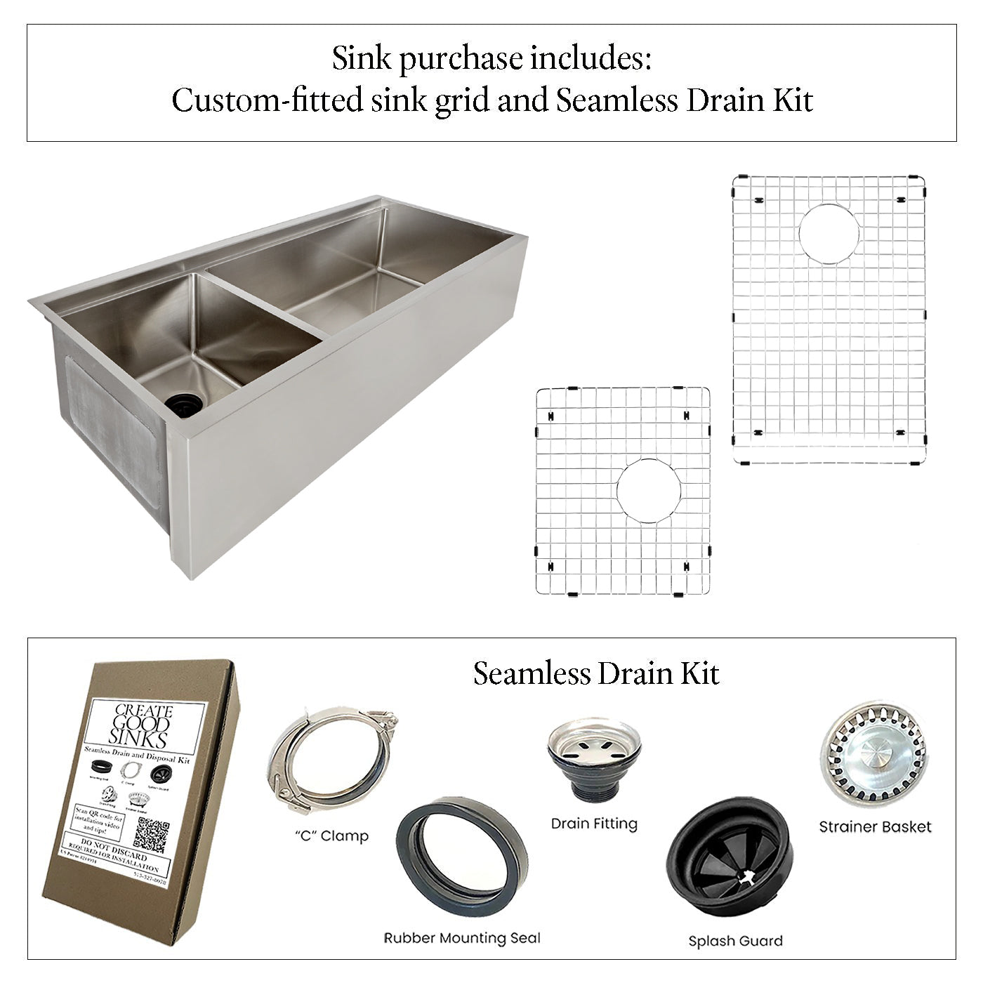 46" Large Farmhouse Workstation Sink - Apron Front - Double Bowl - Large Bowl Right (5LAD46c)