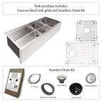 50" Undermount Apron Front Workstation Sink – 16 Gauge Stainless Steel Double Bowl – Large Bowl Left – Seamless Drain (5LAD50c)