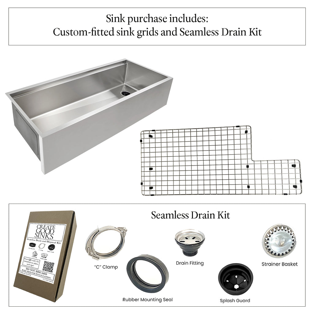 46" Undermount Apron Front Workstation Sink – 16 Gauge Stainless Steel Single Bowl – Offset Drain Right – Seamless Drain (5LAS46R)