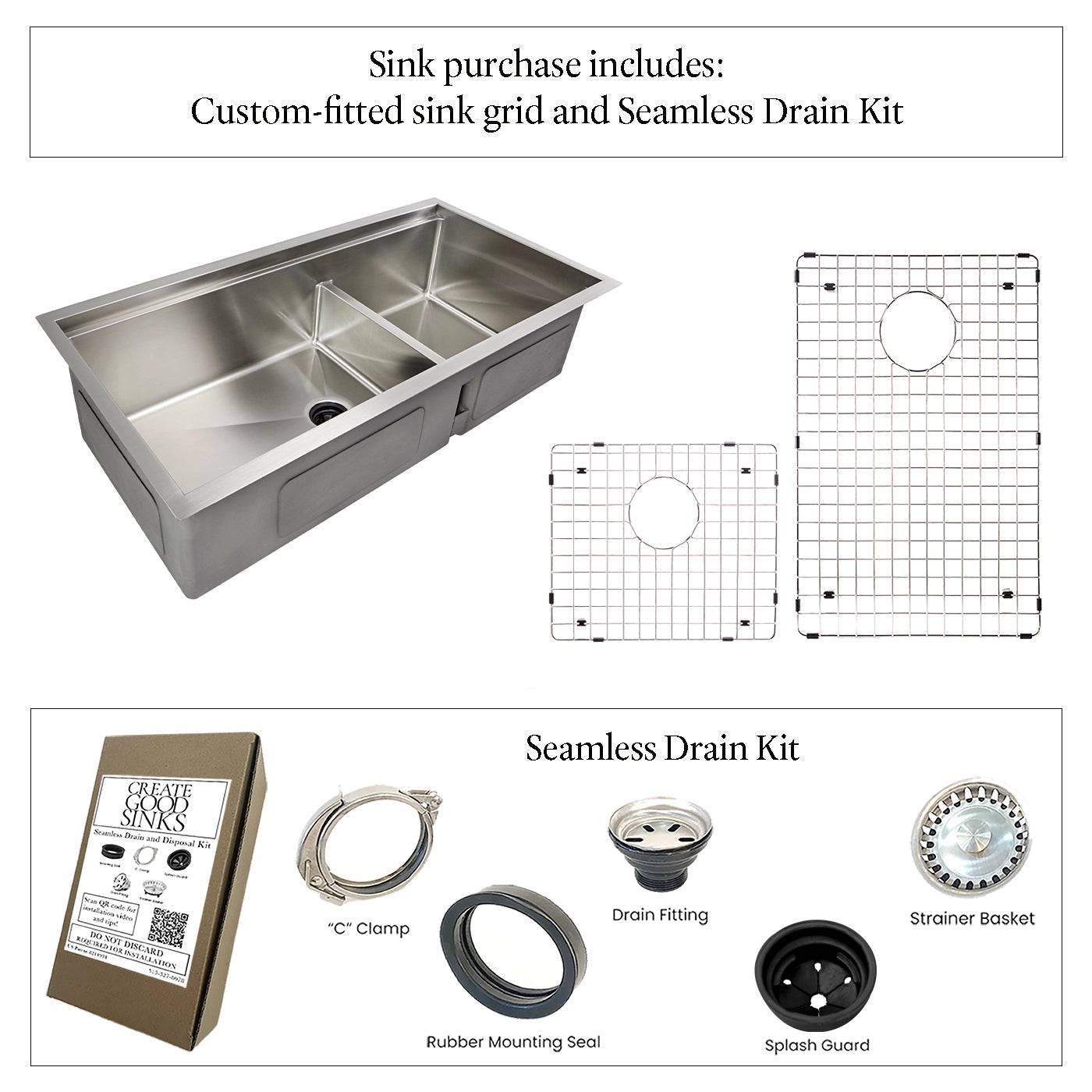 39" Undermount Workstation Sink – 16 Gauge Stainless Steel Double Bowl – Reversible – Seamless Drain (5LD39C)
