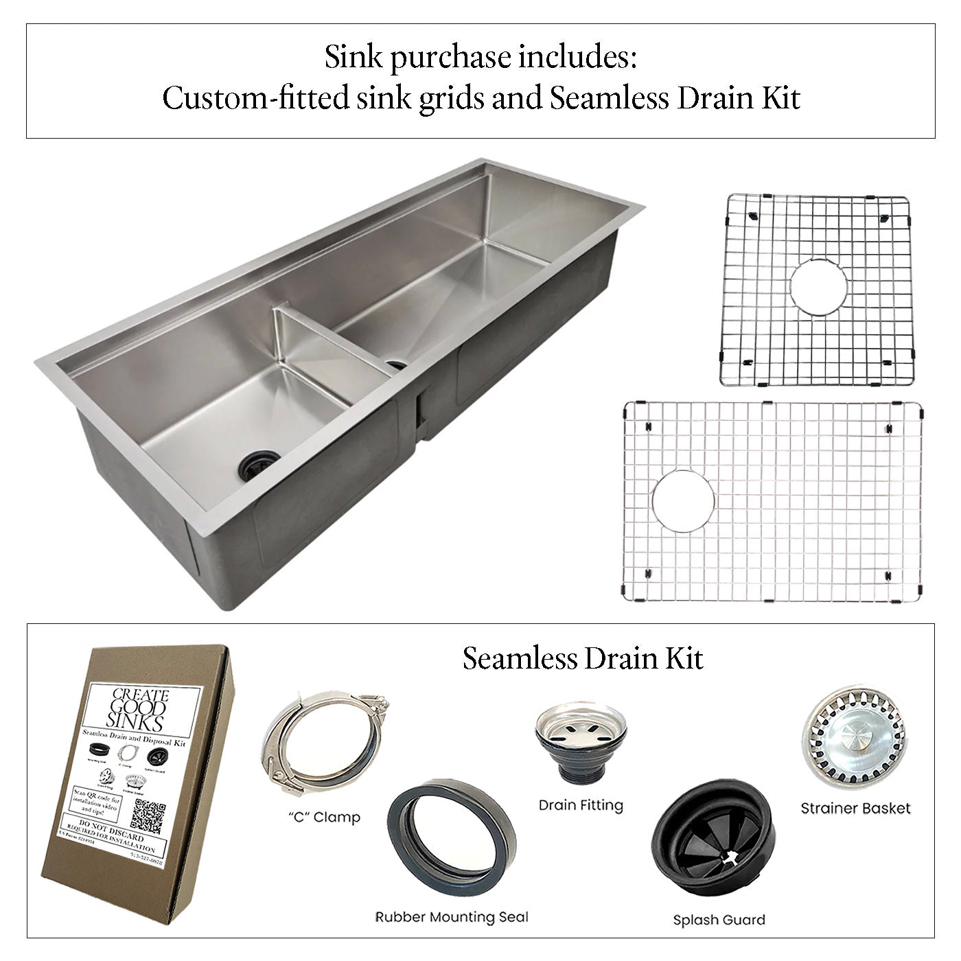50" Undermount Workstation Kitchen Sink - Stainless Steel Double Bowl - Reversible Drain (5LD50c)