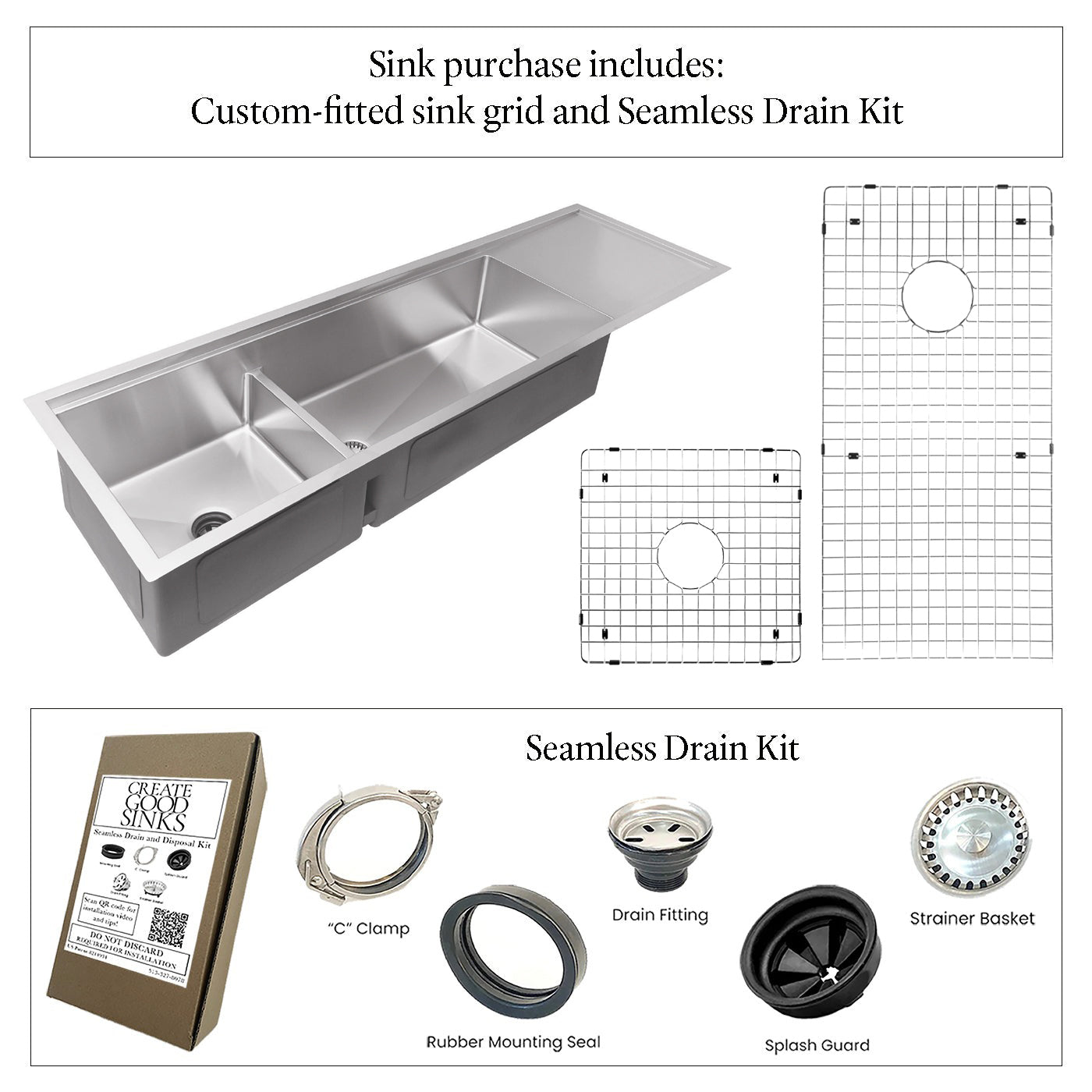 68" Large Drainboard Workstation Sink - Double Bowl - Reversible (5LPD17.30c )