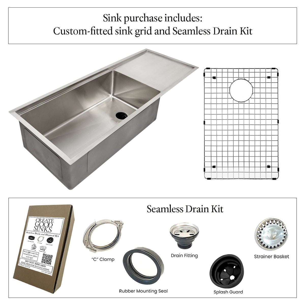 47" Undermount Drainboard Workstation Sink – 16 Gauge Stainless Steel Single Bowl – 10" Deep – Reversible – Seamless Drain (5LPS27c-10)