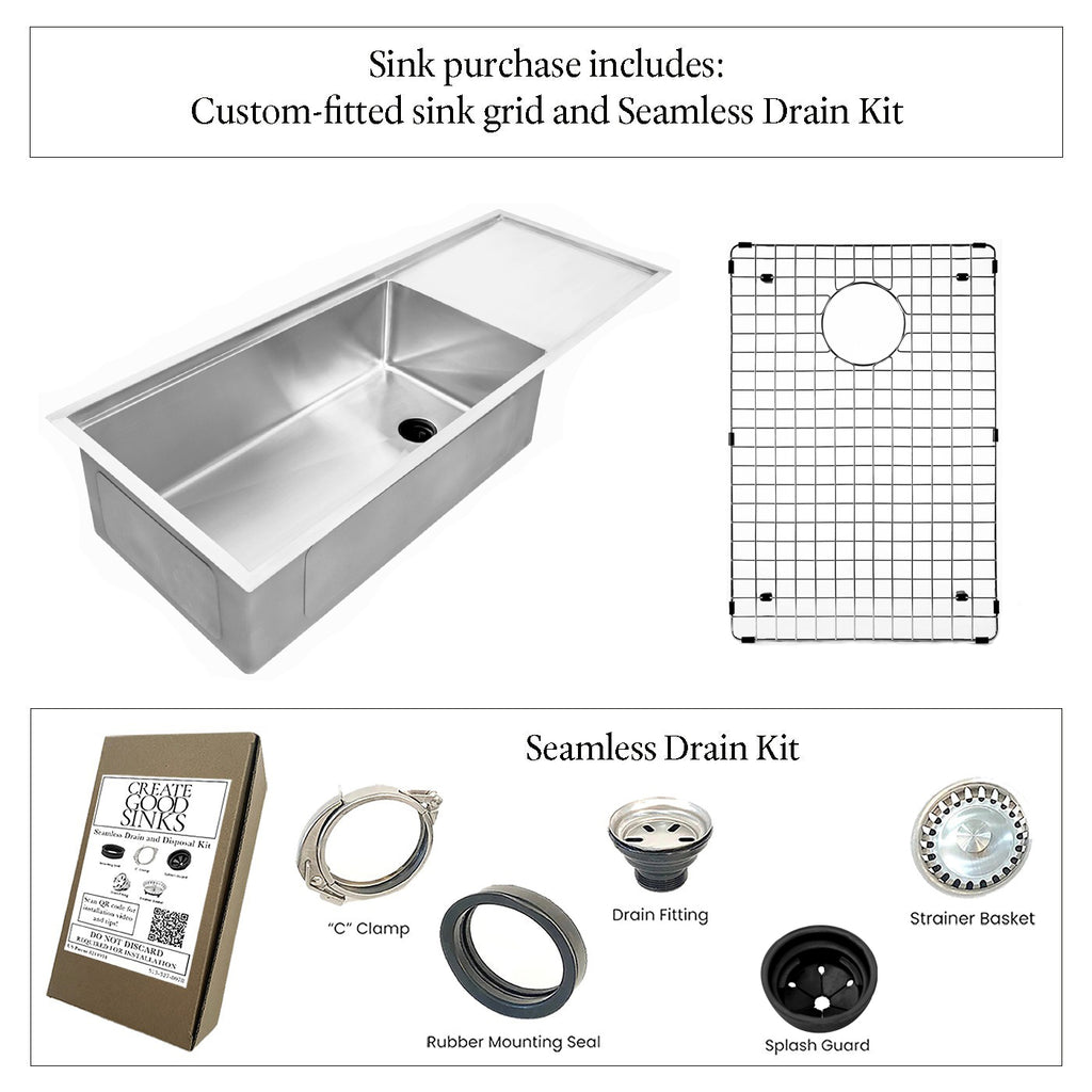 50" Undermount Drainboard Workstation Sink – 16 Gauge Stainless Steel Single Bowl – Reversible – Seamless Drain (5LPS30c)